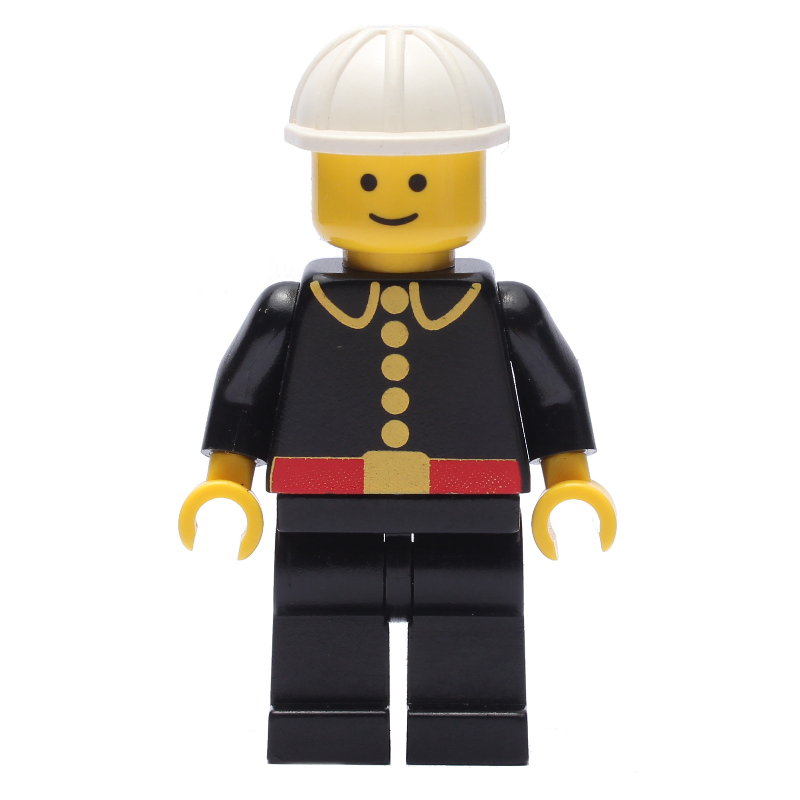 LEGO Fireman, Classic, Black Fire Jacket with Red Belt and Buttons, White Hard Hat (fig-008013)