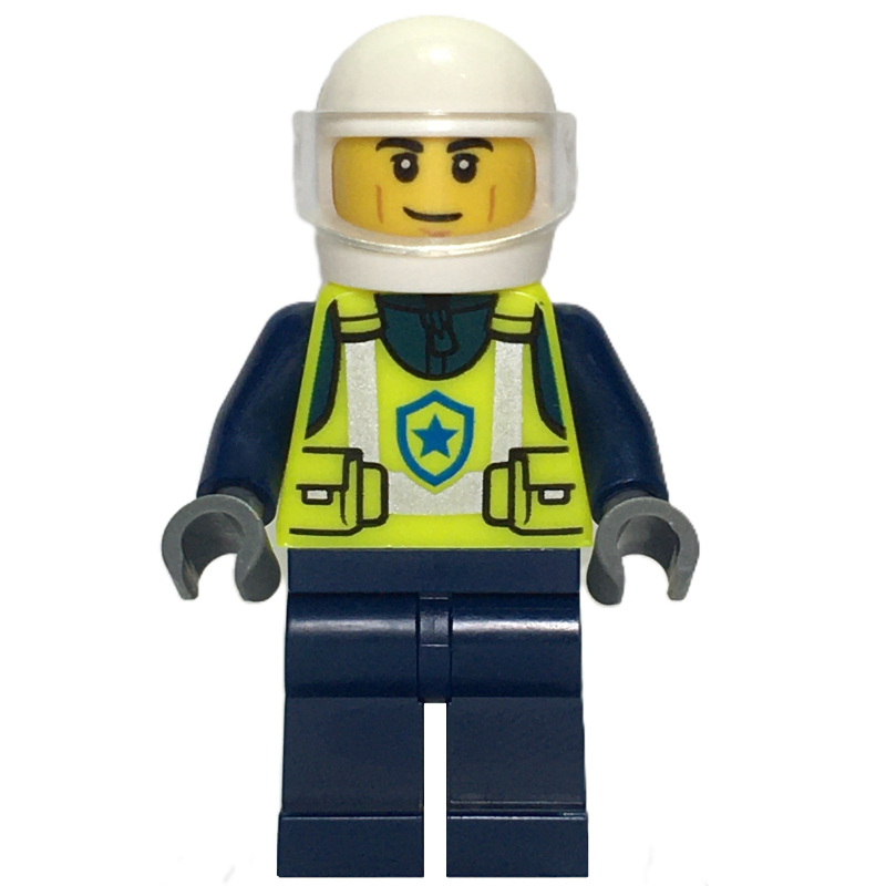 LEGO Police Officer, Vibrant Yellow Police Vest, White Helmet with Visor (fig-008014)