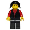 Woman, Black Vest over Red Top, Black Legs, Black Hair