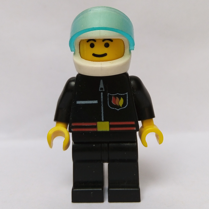 LEGO Fireman, Black Fire Jacket with Red Belt and Badge, White Helmet with Visor (fig-008017)