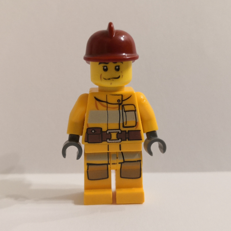 LEGO Fireman, Bright Light Orange Fire Suit, Dark Red Helmet (fig-008022)