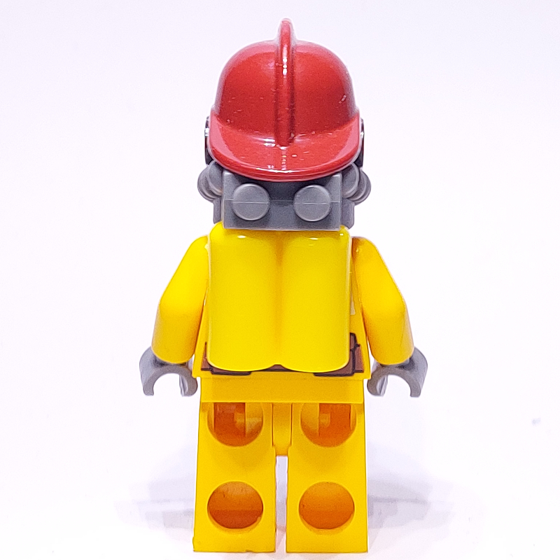 LEGO Fireman, Bright Light Orange Fire Suit, Dark Red Helmet, Breathing Apparatus, Airtanks, Sweat Drops (fig-008023)