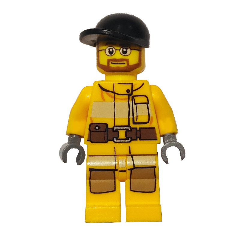 LEGO Fireman, Bright Light Orange Fire Suit, Black Cap, Beard and Glasses (fig-008024)