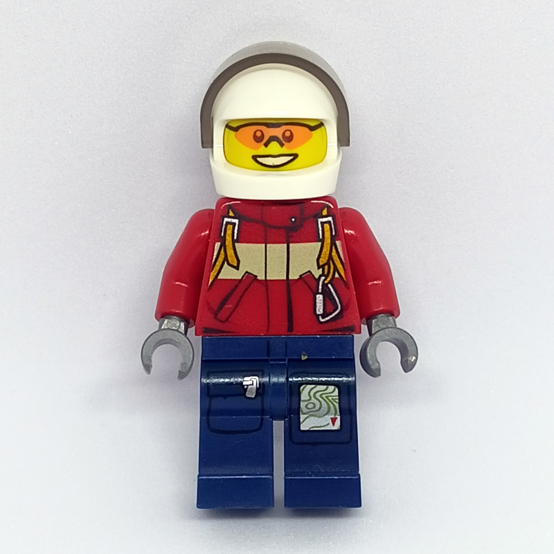 LEGO Fireman, Red Jacket with Straps, Dark Blue Legs, White Helmet with Visor, Orange Sunglasses (fig-008027)
