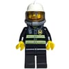Fireman, Black Fire Jacket with Reflective Stripes, Radio, and Badge, White Helmet with Visor, Breathing Apparatus, Airtanks, Beard and Glasses