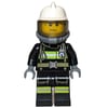 Fireman, Black Fire Suit with Gauge and Straps, White Helmet, Breathing Apparatus, Airtanks, Sweat Drops
