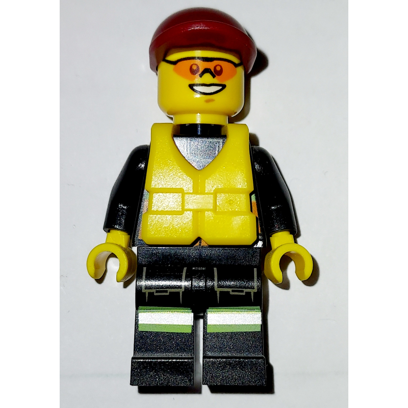 LEGO Fireman, Orange Safety Vest with Radio, Dark Red Cap, Yellow Life Vest, Orange Sunglasses (fig-008056)