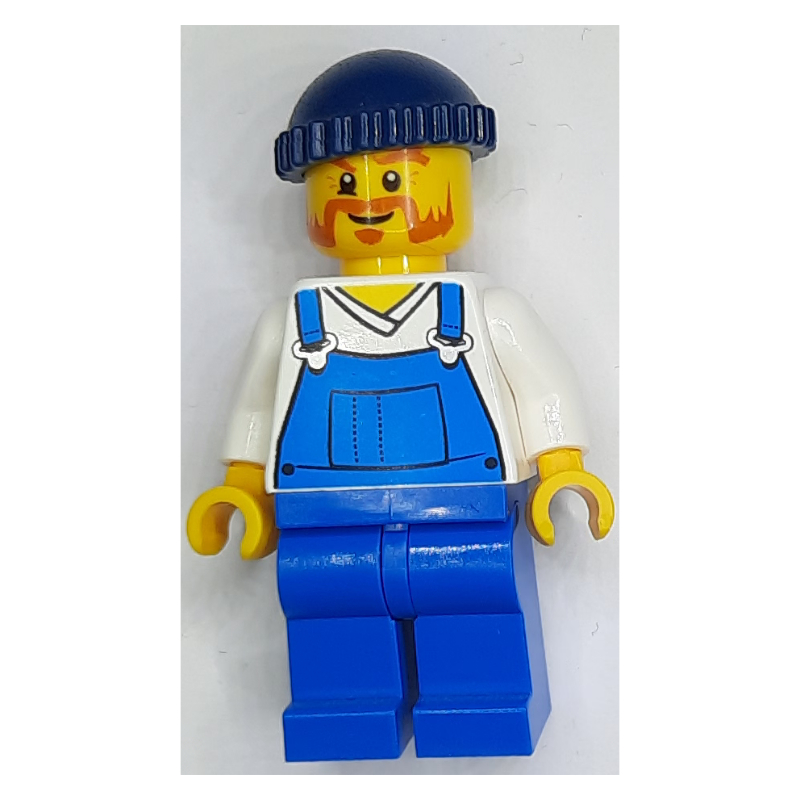 LEGO Man, Blue Overalls over Shirt, Blue Legs, Dark Blue Hat, Beard (fig-008064)