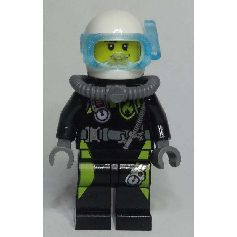 LEGO Diver, Man, Black and Lime Wetsuit, White Helmet and Mask, Stubble (fig-008066)