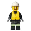 Fireman, Safety Vest with Flashlight, Pocket, and Belt, White Helmet, Yellow Life Vest, Goatee Beard