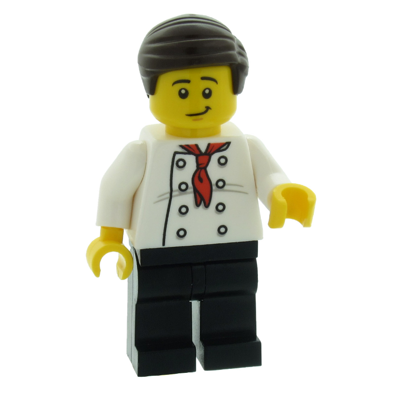 LEGO Chef, Red Neckerchief, Black Legs, Dark Brown Hair (fig-008082)