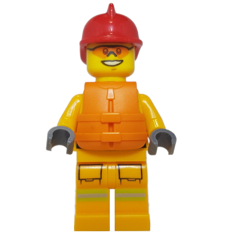 LEGO Fireman, Bright Light Orange Fire Suit, Red Helmet, Orange Life Vest, Orange Sunglasses (fig-008085)