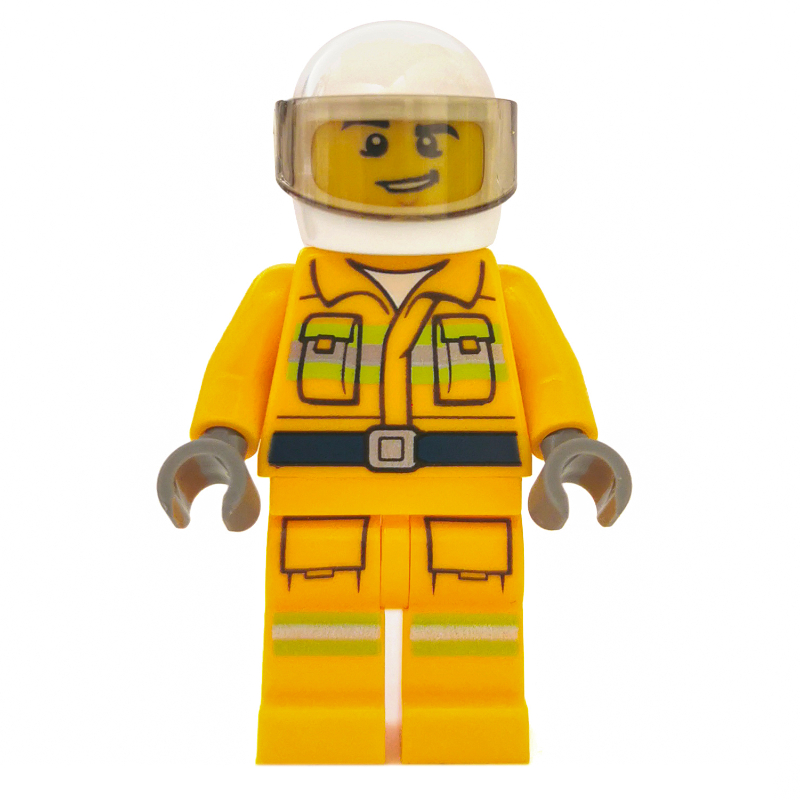 LEGO Fireman, Bright Light Orange Fire Suit, White Helmet with Visor (fig-008095)