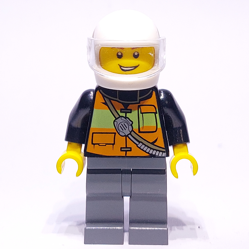 LEGO Fireman, Orange Safety Vest with Radio, White Helmet with Visor (fig-008108)