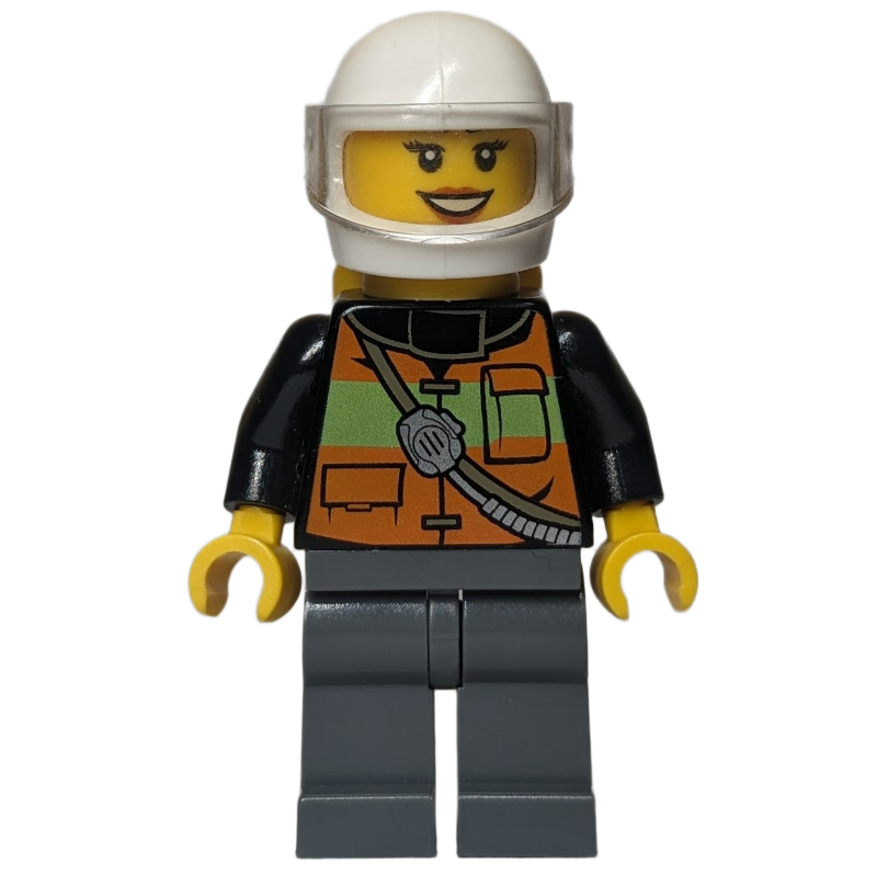 LEGO Firewoman, Orange Safety Vest with Radio, White Helmet with Visor, Airtanks (fig-008109)