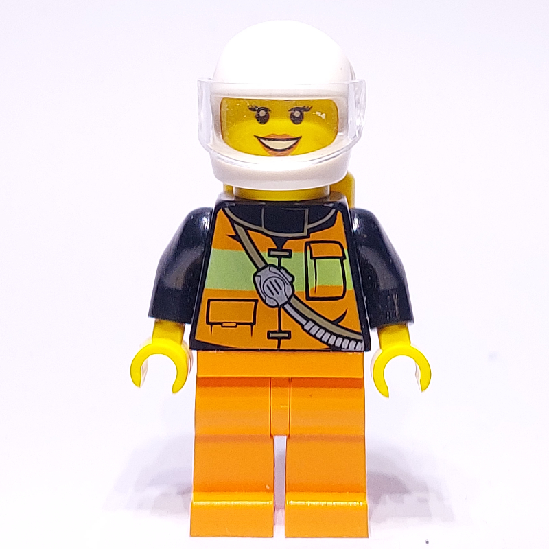 LEGO Firewoman, Orange Safety Vest with Radio, White Helmet with Visor, Airtanks (fig-008111)