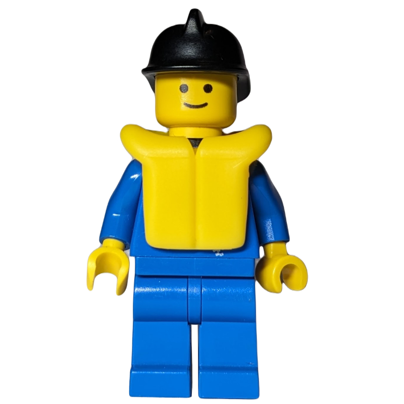 LEGO Fireman, Blue Jacket with Zipper, Black Helmet, Yellow Life Vest (fig-008114)