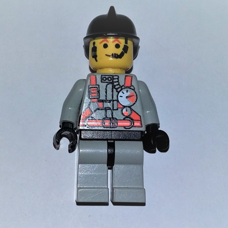 LEGO Fireman, Light Gray Fire Suit with Gauges and Straps, Black Helmet, Headset (fig-008123)