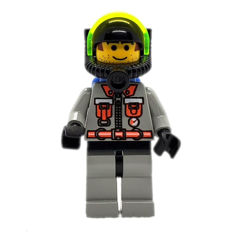 LEGO Fireman, Light Gray Fire Suit with Zipper, Gauge, and Pouches, Breathing Apparatus with Visor, Airtanks, Printed Hair and Stubble (fig-008124)