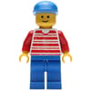 Man, Red and White Striped Shirt, Blue Legs, Blue Cap