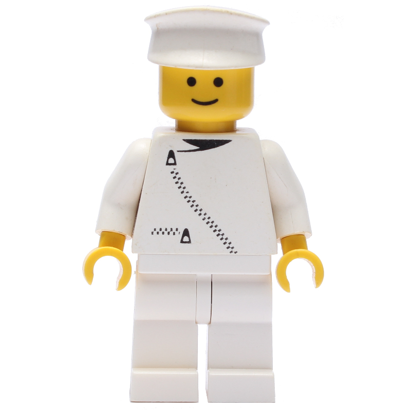LEGO Man, White Jacket with Zipper, White Legs, White Hat (fig-008132)