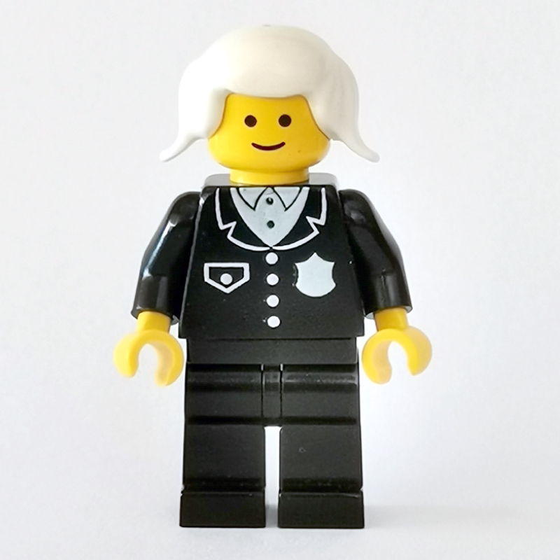LEGO Policewoman, Black Suit with Badge, White Hair (fig-008141)