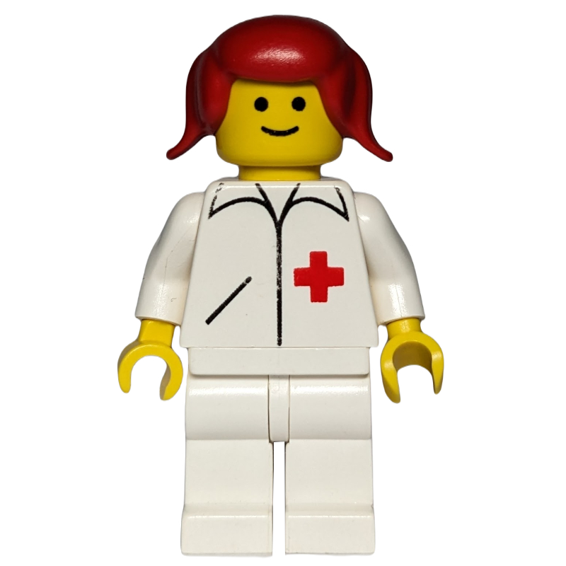 LEGO Doctor, Woman, White Jacket with Red Cross, Red Hair (fig-008142)