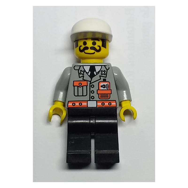 LEGO Fireman, Light Gray Jacket with Radio and Pocket, White Cap, Moustache (fig-008143)