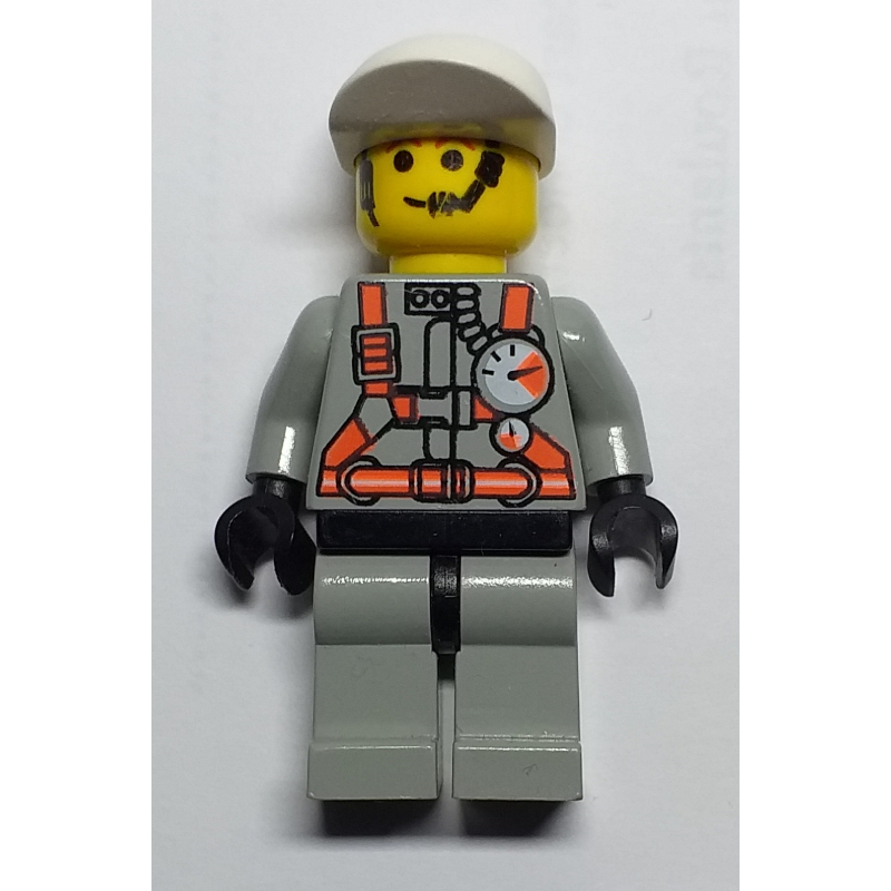 LEGO Fireman, Light Gray Fire Suit with Gauges and Straps, White Cap, Headset (fig-008144)