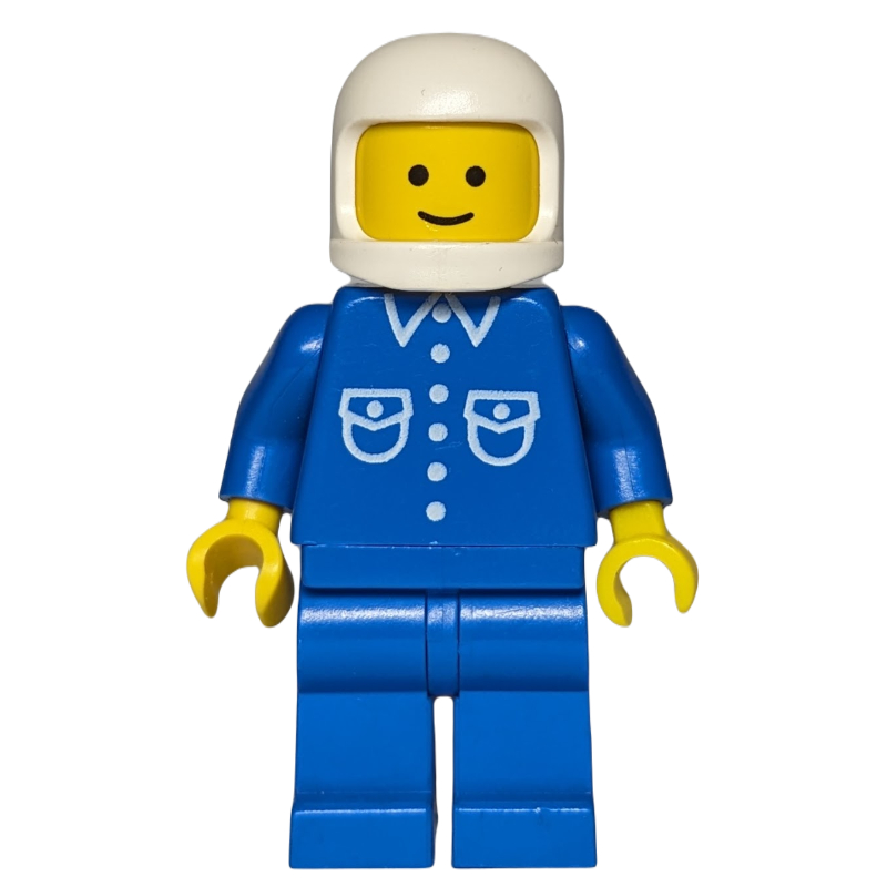 LEGO Man, Blue Shirt with Buttons and Pockets, Blue Legs, White Helmet (fig-008156)