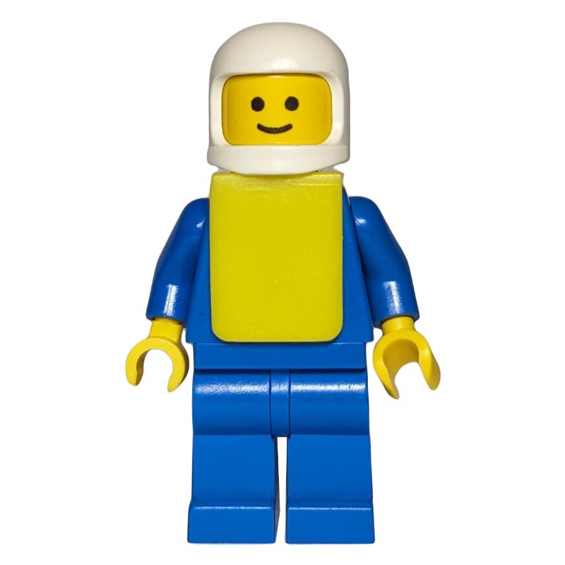 LEGO Man, Blue Shirt with Buttons and Pockets, Blue Legs, White Helmet, Yellow Vest (fig-008157)