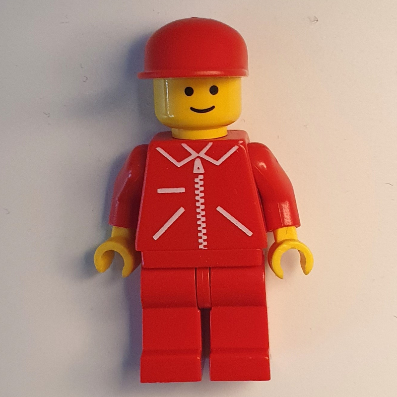 LEGO Man, Red Jacket with Zipper and Pockets, Red Cap (fig-008160)
