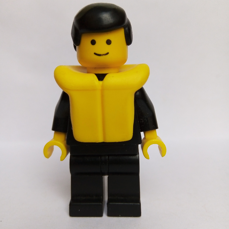 LEGO Policeman, Black Suit with Badge, Black Hair, Yellow Life Vest (fig-008161)