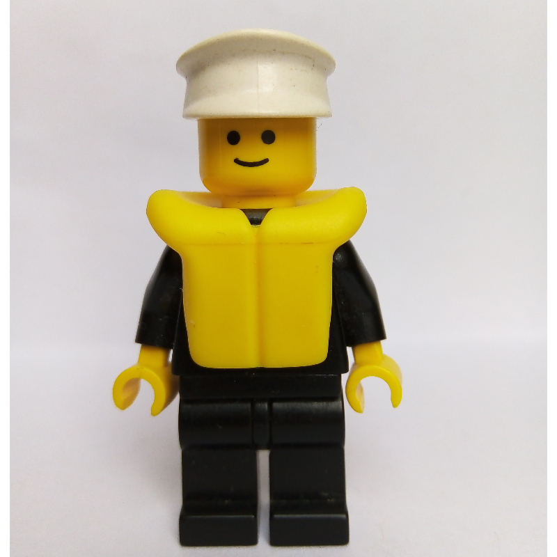 LEGO Policeman, Black Suit with Badge, White Hat, Yellow Life Vest (fig-008162)