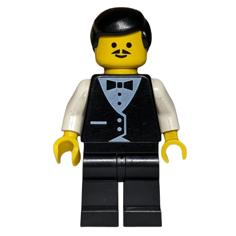 LEGO Waiter, Man, Black Suit and Bow Tie, Black Hair, Moustache (fig-008163)