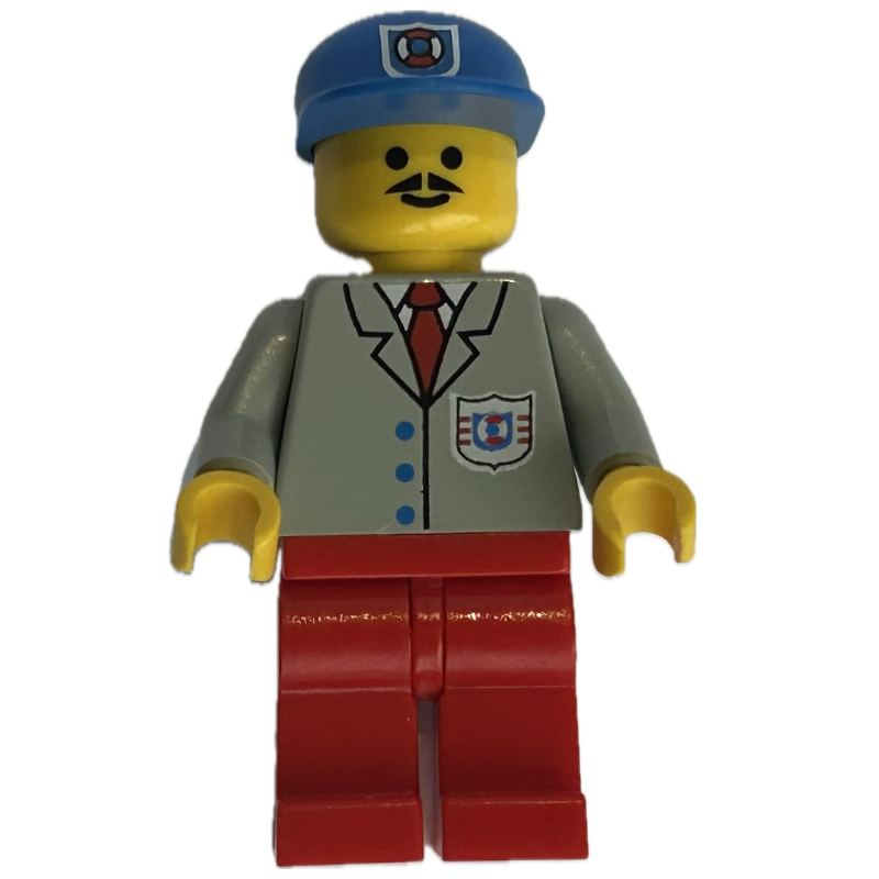 LEGO Coast Guard, Light Gray Shirt with Red Tie and Badge, Blue Cap with Badge, Moustache (fig-008166)