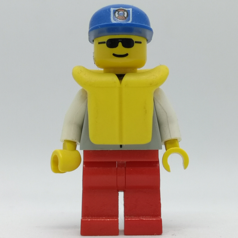 LEGO Coast Guard, Light Gray Jacket with Zipper and Badge, Blue Cap with Badge, Yellow Life Vest, Sunglasses (fig-008168)