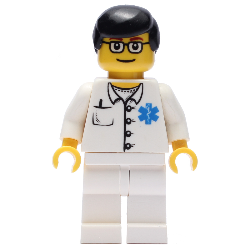 LEGO Doctor, White Shirt with Star of Life Logo, Black Hair, Glasses (fig-008170)