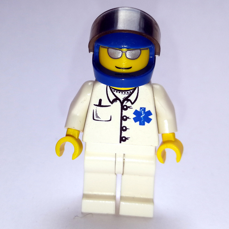 LEGO Doctor, White Shirt with Star of Life Logo, Blue Helmet with Visor, Silver Sunglasses (fig-008173)