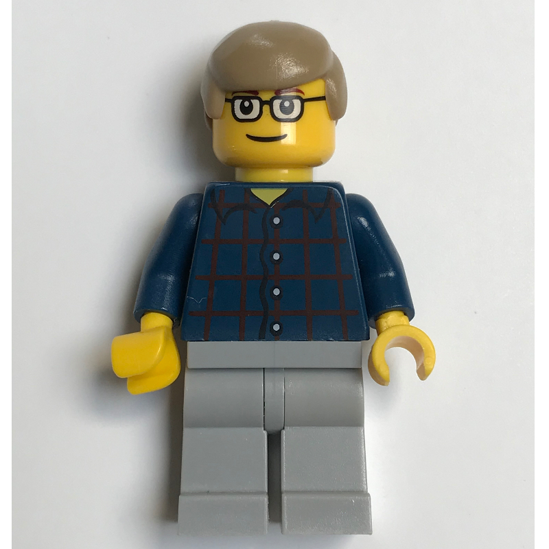 LEGO Man, Dark Blue Plaid Shirt, Light Bluish Gray Legs, Dark Tan Hair, Glasses (fig-008177)