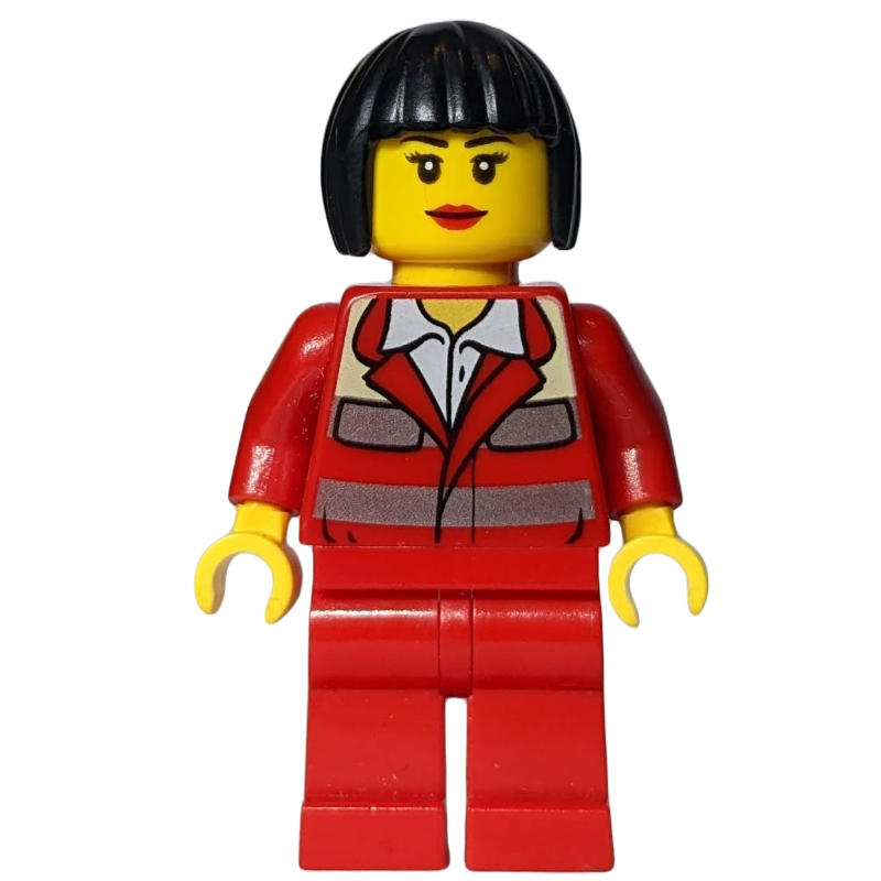 LEGO Paramedic, Woman, Red Uniform, Black Hair (fig-008178)