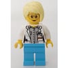 Doctor Mink, Woman, Open White Jacket over Light Bluish Gray Shirt with Pockets and ID Badge, Bright Light Yellow Hair, Glasses