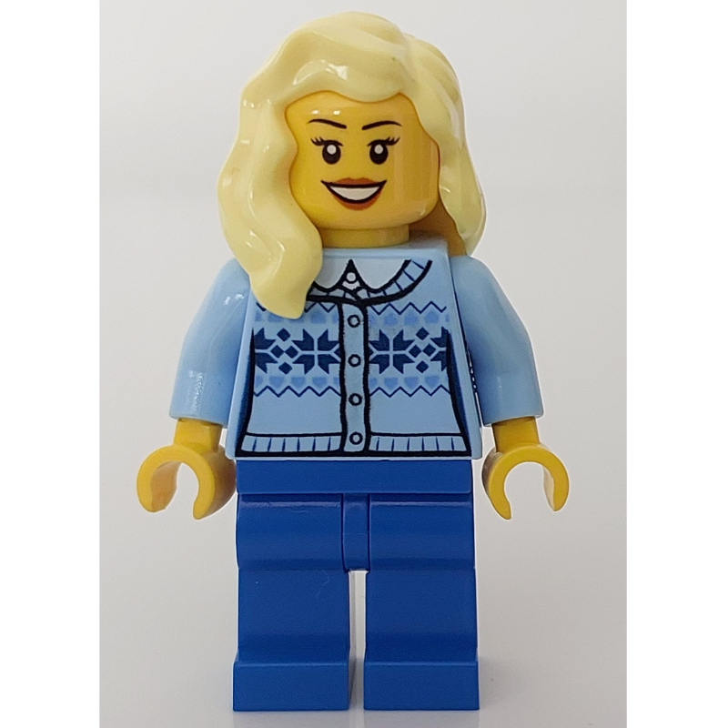 LEGO Woman, Bright Light Blue Cardigan, Blue Legs, Bright Light Yellow Hair (fig-008187)