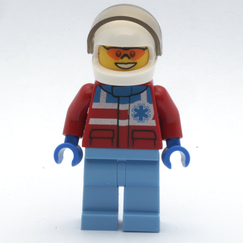 LEGO Paramedic, Red Jacket with Star of Life, White Helmet with Visor, Orange Sunglasses (fig-008189)