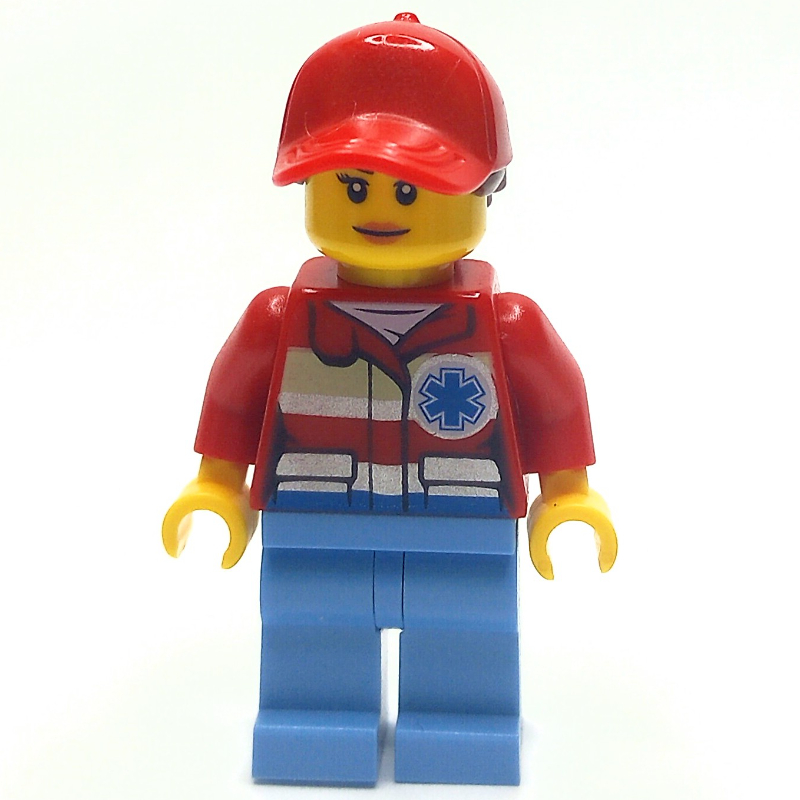 LEGO Paramedic, Woman, Red Jacket with Star of Life, Red Cap with Hair (fig-008190)