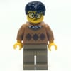 Man, Medium Dark Argyle Sweater, Dark Tan Legs, Black Hair, Glasses