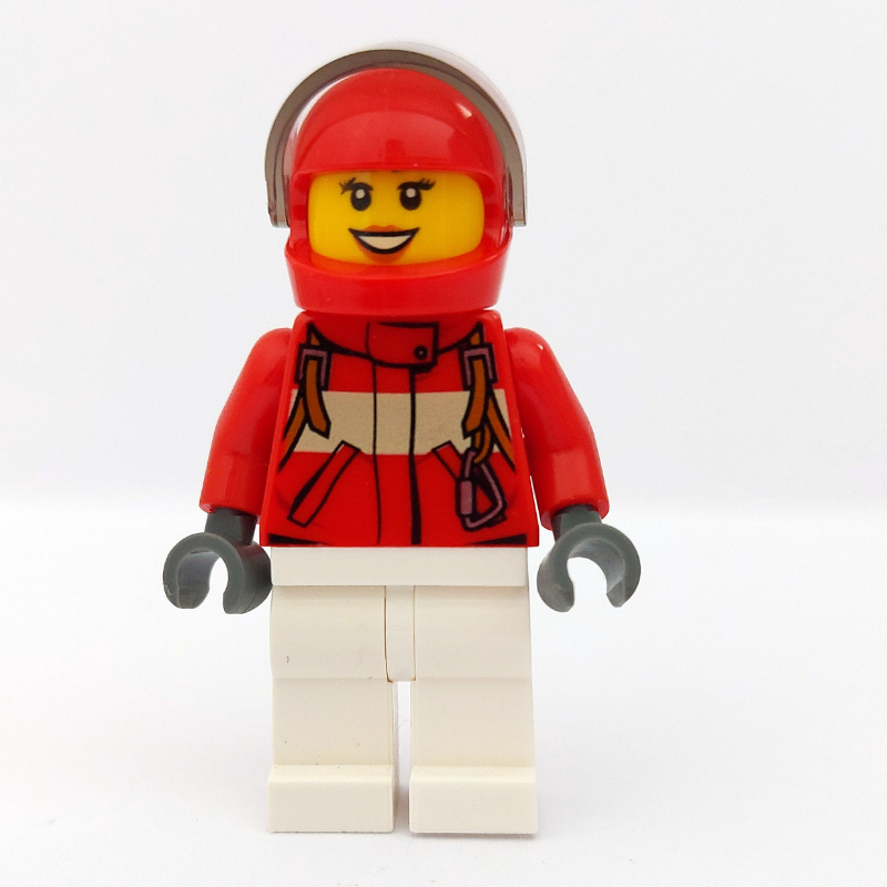 LEGO Paramedic, Woman, Red Jacket, White Legs, Red Helmet with Visor (fig-008197)