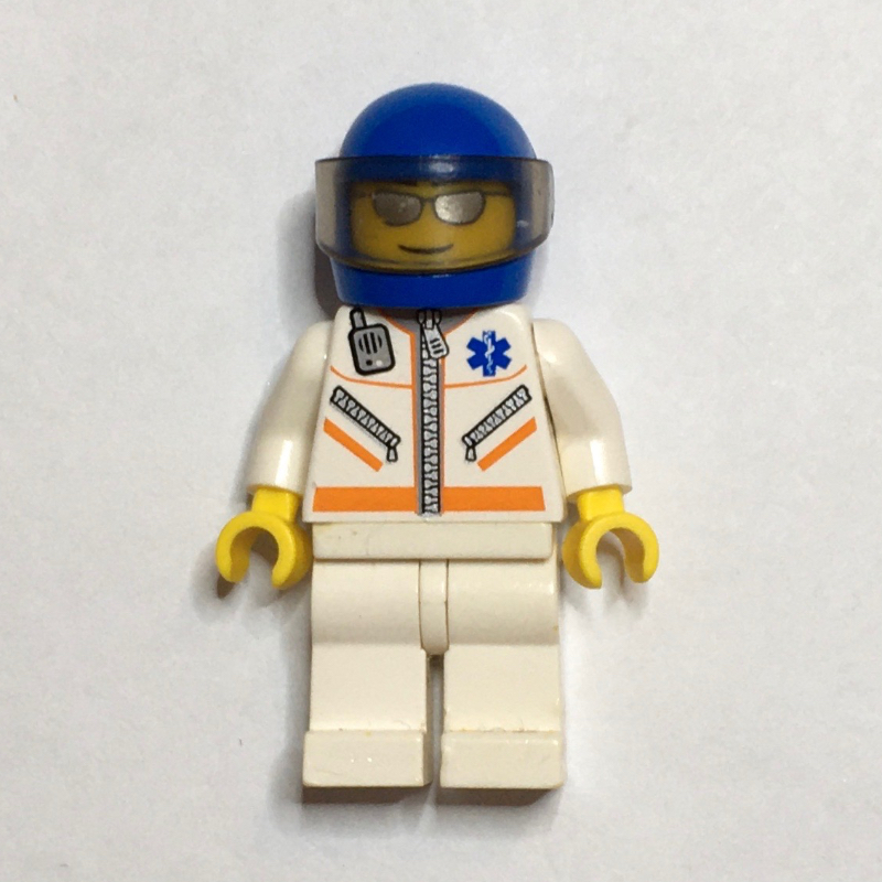 LEGO Paramedic, White Jacket with Zipper, Radio and Star of Life, Blue Helmet with Visor, Silver Sunglasses (fig-008199)