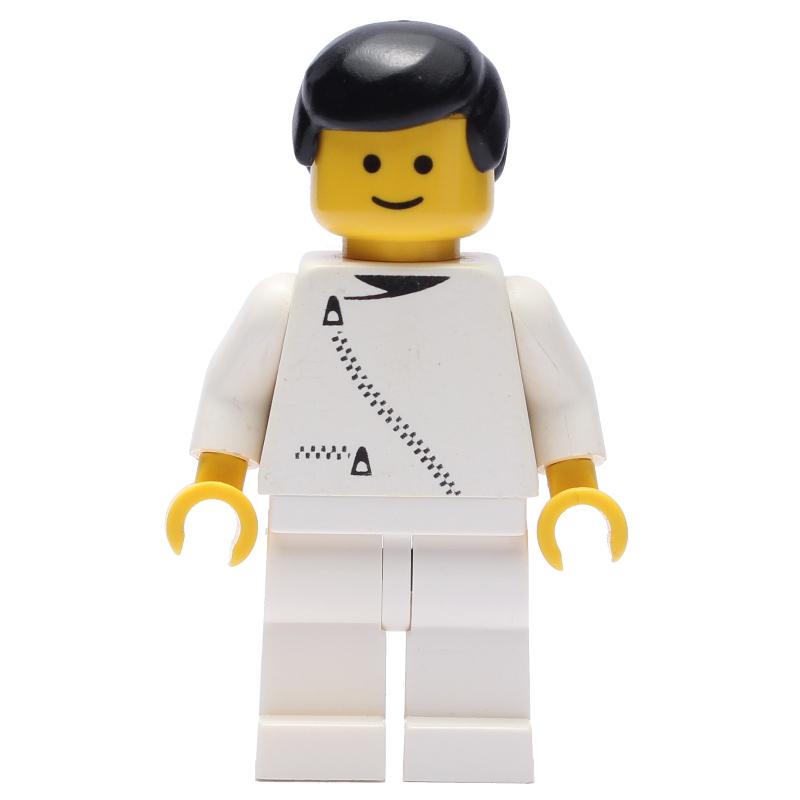LEGO Man, White Jacket with Zipper, White Legs, Black Hair (fig-008201)