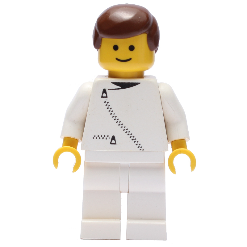 LEGO Man, White Jacket with Zipper, White Legs, Brown Hair (fig-008202)